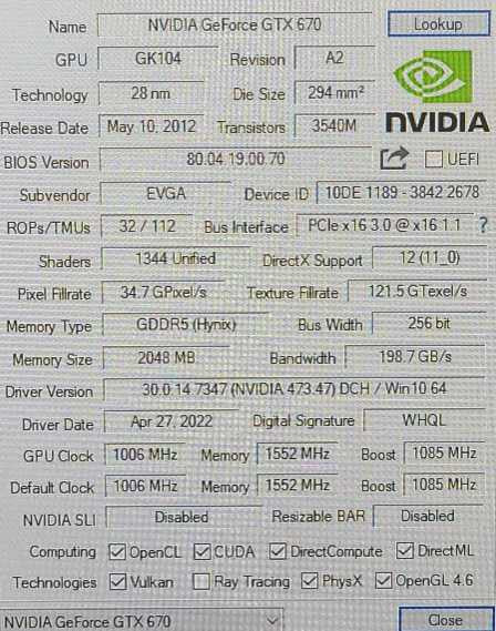 EVGA Nvidia Geforce GTX 670 FTW 2GB GDDR5 RAM PCI-e Video Graphics Card