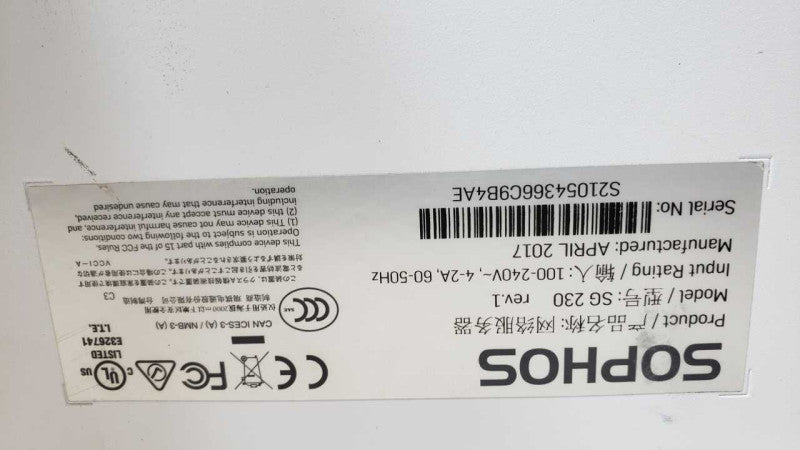 Sophos SG 230 Rev.1 Network Firewall Security Appliance  _