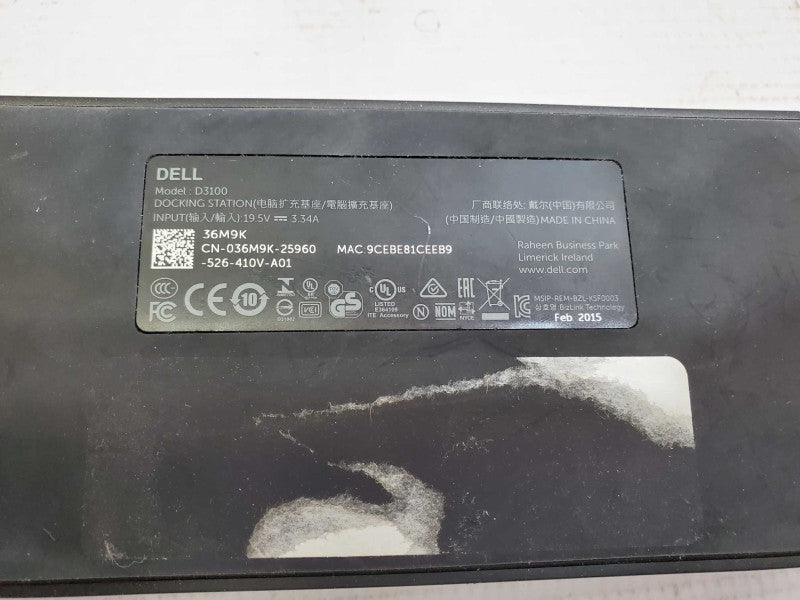 Dell Dock Station D3100 USB3.0, HDMI, DisplayPort, 4K _ Power-on tested )