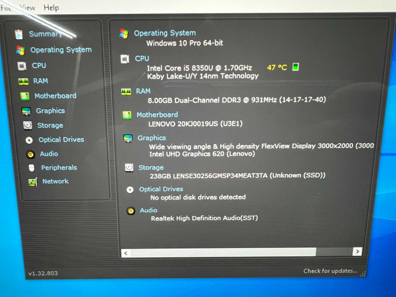 Lenovo ThinkPad X1 Tablet Gen 3 with i5-8350U CPU 8GB RAM & 256GB SSD Storage  -