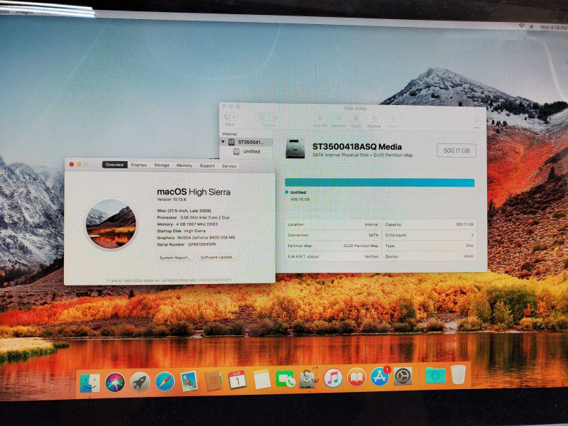Apple iMac 21.5\\" Late 2009 A1311 Duo E7600 @3.06GHz 4GB 500GB 9400 256M )