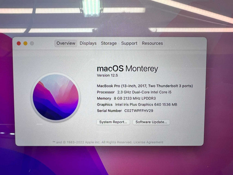 MacBook Pro 13 inch 2017 with i5 @ 2.3 GHz 8GB RAM & 256GB Storage -