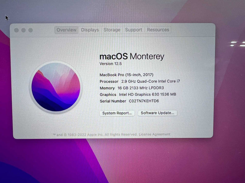 MacBook Pro 15 inch 2017 TouchBar with i7 @ 2.9 GHz 16GB RAM & 512GB READ  -