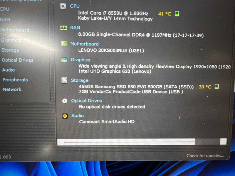 Lenovo E580 with i7 -8550U 8GB RAM & 512GB SSD Storage -