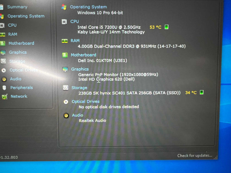 Dell XPS 13 9360 with i5-7200U 4GB RAM & 256GB SSD -