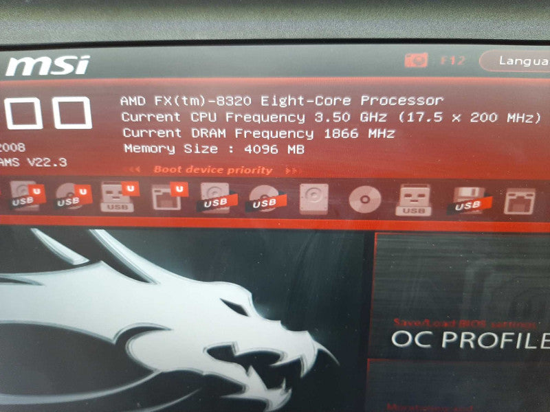MSI Gaming Series 970 Gaming Motherboard AMD FX 8320 3.5GHz/4GB DDR3 RAM  ~