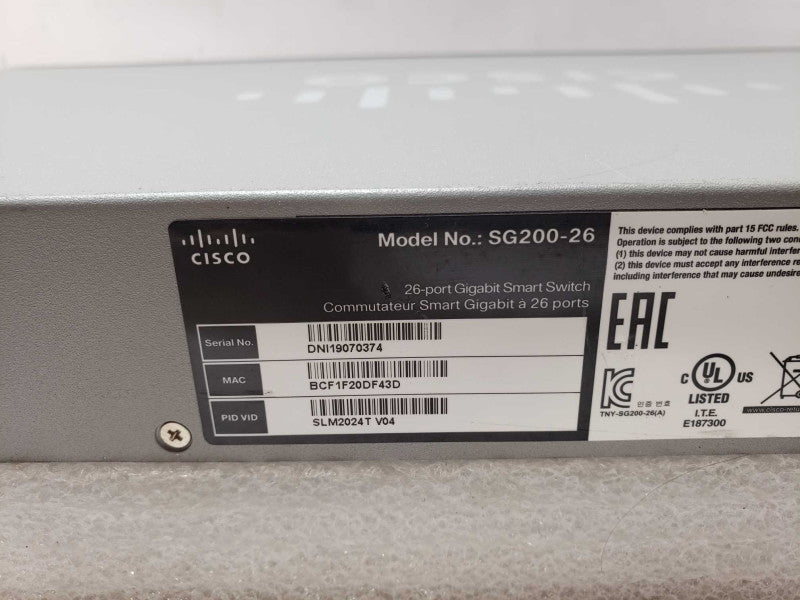 Cisco SG200-26 26-Port Gigabit Smart Switch SLM2024T V04 _