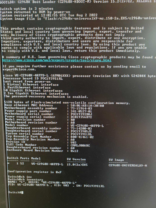 Cisco WS-C2960X-48FPD-L V03 48-Port Gig PoE Managed Switch, Factory Reset _