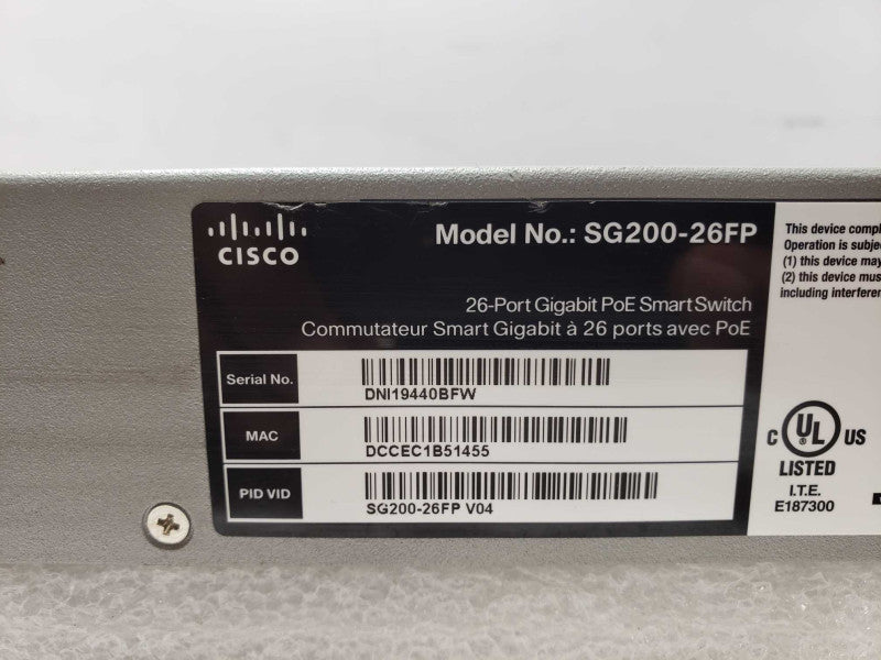 Cisco SG200-26FP V04 26 Port Gigabit PoE Smart Switch _