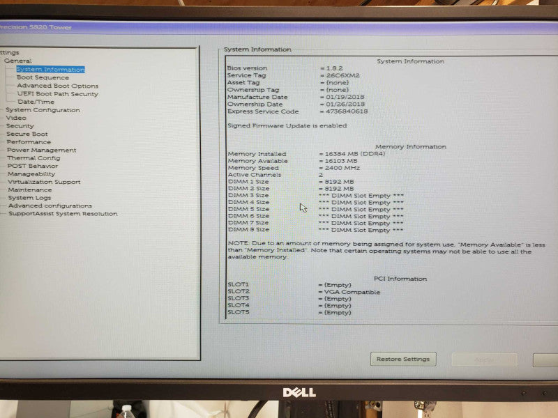 Dell Precision 5820 Xeon W-2102 2.9Ghz, 16GB DDR4, 2x HDD Trays, P400 GPU SEE _