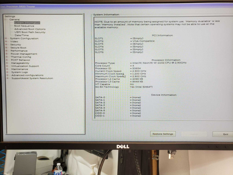 Dell Precision 5820 Xeon W-2102 2.9Ghz, 16GB DDR4, 2x HDD Trays, P400 GPU SEE _