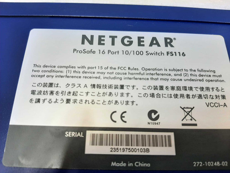 Netgear ProSafe FS116P 16 Port 10/100 Ethernet Switch ~