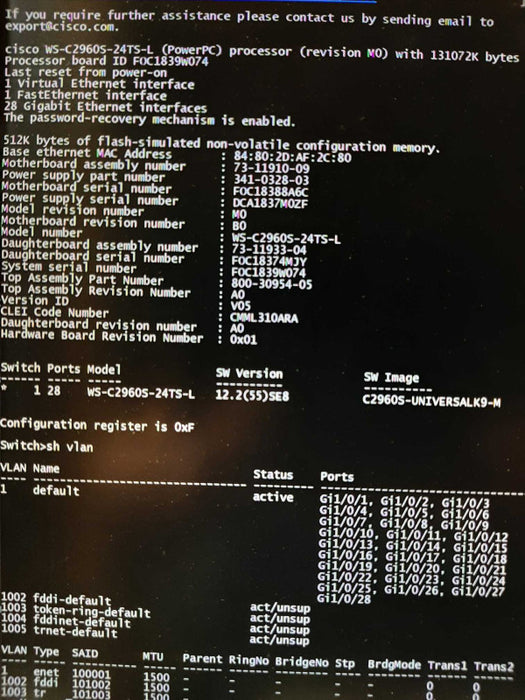 Cisco WS-C2960S-24TS-L 24 x Ports, 4 x SFP LAN Lite Switch, FACTORY RESET ~