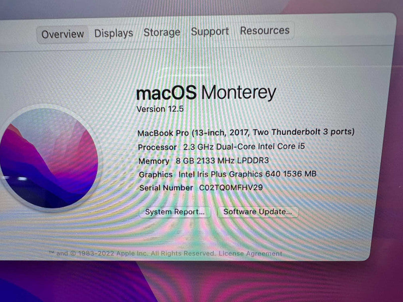 MacBook Pro 13 inch 2017 with i5 @ 2.3 GHz 8GB RAM & 256GB Storage  -