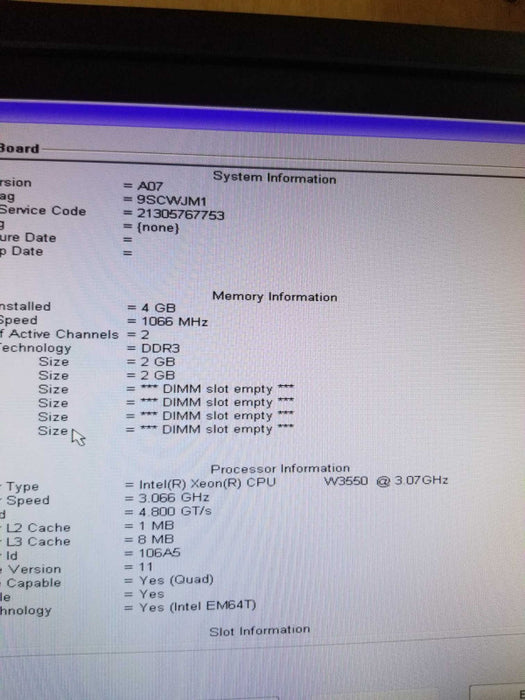 Dell T3500 Workstation Xeon 3550 @3.07Ghz 4GB DDR3 Quadro NVS 420