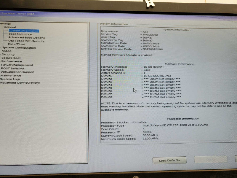 Dell Precision T5810 Xeon E5-1620 v3 @3.5GHz, 16GB DDR4,No GPU )
