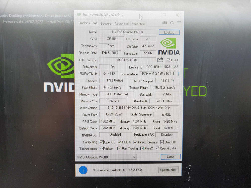 NVIDIA Quadro P4000 8GB GDDR5 GPU Video Graphics Card (