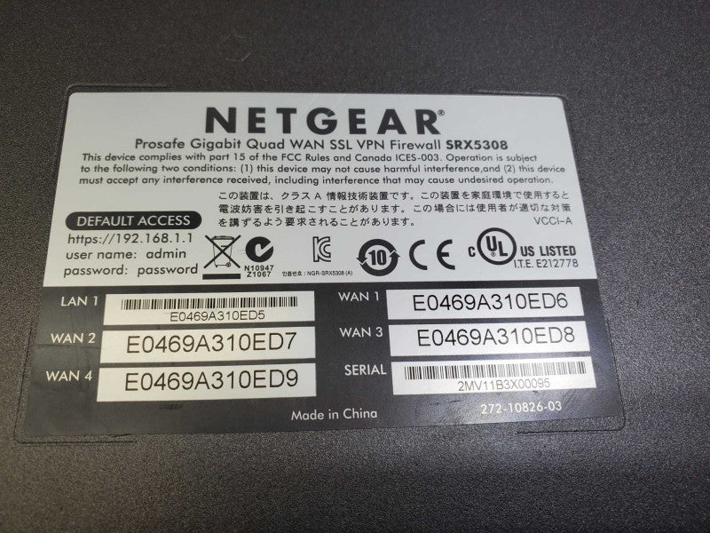 Netgear SRX5308 Prosafe Gigabit Quad WAN SSL VPN Firewall  )