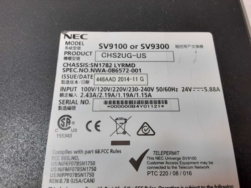 NEC SV9100 or SV9300 CHS2UG-US Chassis w/ GCD-4LCF Module _