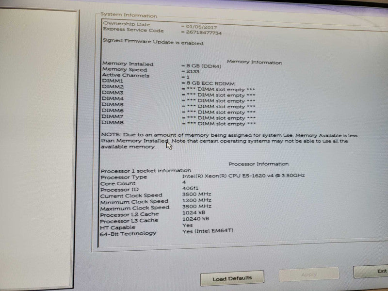 Dell Precision T5810 Xeon E5-1620 v4 @3.5GHz, 8GB DDR4,No GPU )