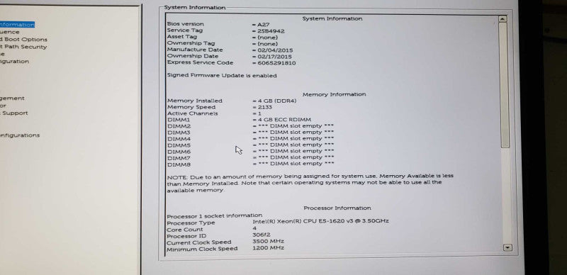 Dell precision T5810 Xeon E5-1620 V3 @ 3.50ghz / 4gb ram / 2x Quadro K620 GPU #
