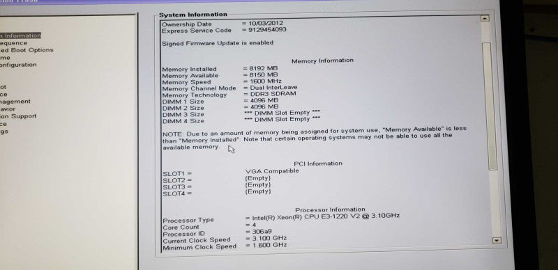 Dell precision T1650 Xeon E3-1220 V2 @ 3.10ghz / 8gb ram / quadro K620 GPU #