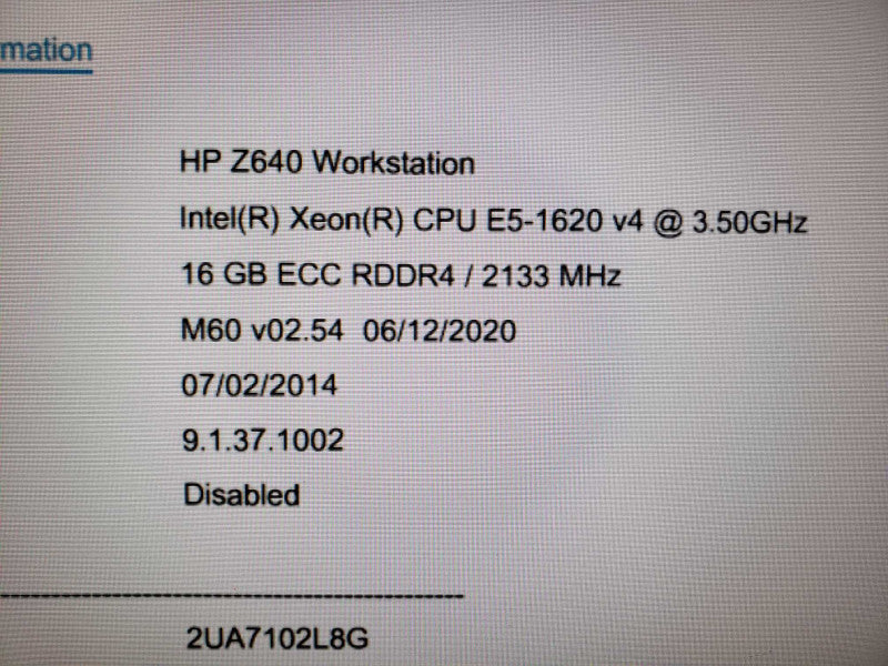 HP Z640  Workstation Xeon E5-1620@3.5GHz 16GB ECC DDR4  [