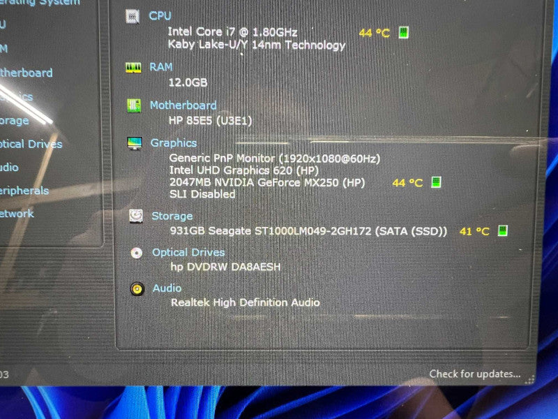 HP ENVY 17\\"-ce008ca with i7-8565U CPU 12GB RAM & 1TB HDD Storage  -