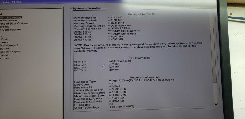 Dell Precision T1650 Xeon E3-1220 V2 @ 3.10ghz / 8gb ram / quadro 600 GPU #