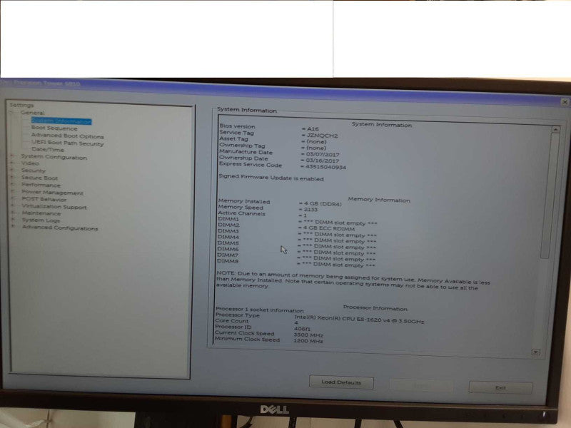 Dell precision T5810, Xeon E5-1620v4 3.5GHz, 4GB, K620, 1x HDD Tray _