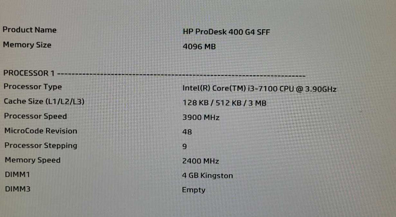HP ProDesk 400 G4 SFF i3-7100 3.9Ghz 4GB RAM NO OS NO HDD $
