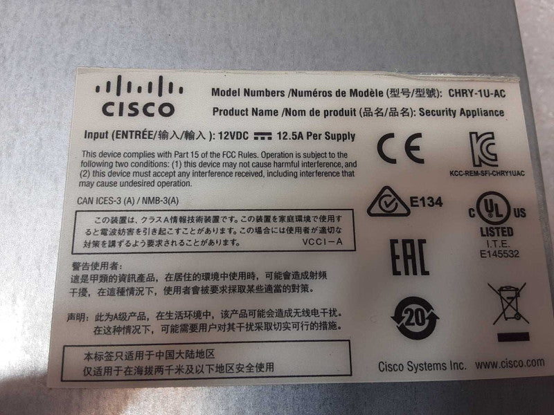 Cisco SourceFire CHRY-1U-AC Security Appliance  _