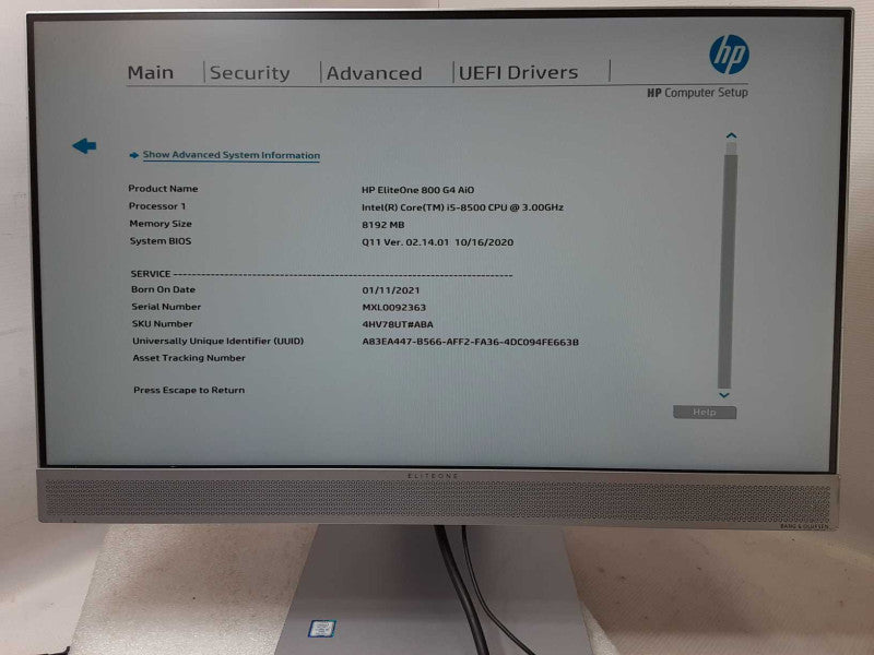 HP EliteOne 800 G4 23.8 Touch AIO Core i5-8500 3.0GHz, 8GB, No HDD, USB-C, _