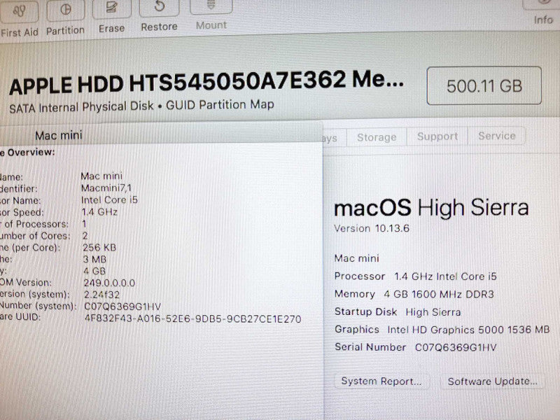 Mac mini - L.2014 A1347, i5-4260U 1.4GHz/4GB, Intel HD 5000, 500GB HDD ~