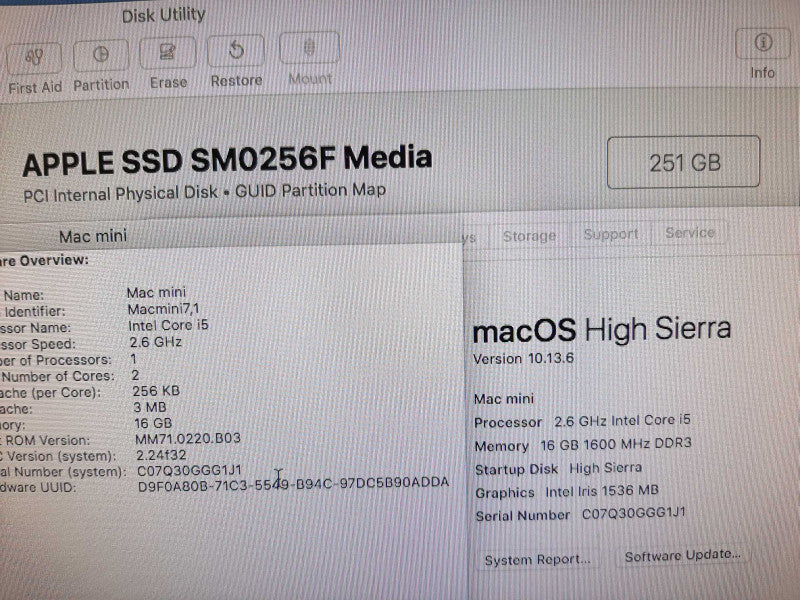 Mac mini - L.2014 A1347, i5-4278U 2.6GHz/16GB, Intel Iris, 256GB SSD ~