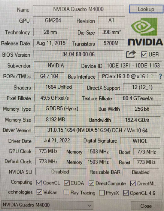 Nvidia Quadro M4000 8GB GDDR5 PCI-e Video Graphics Card