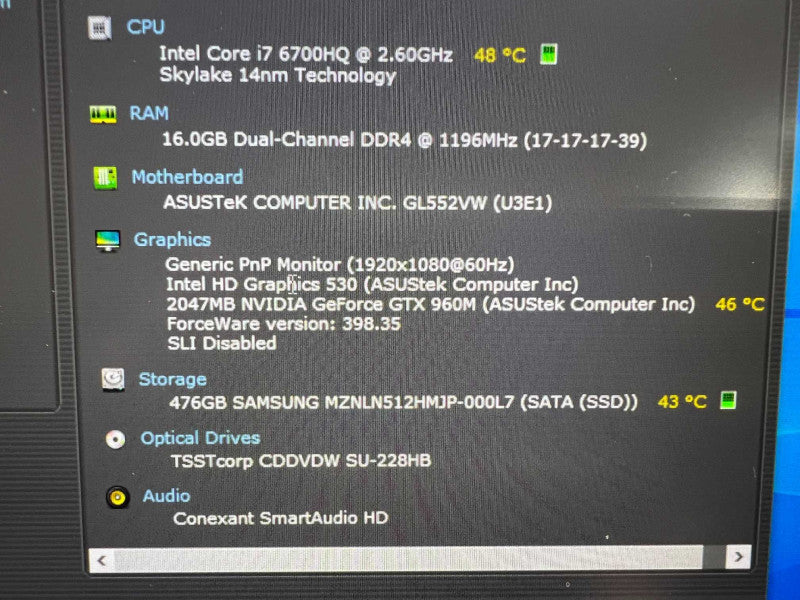 ASUS GAMING Laptop GL552VW with i7-6700HQ 16GB RAM 512GB SSD -