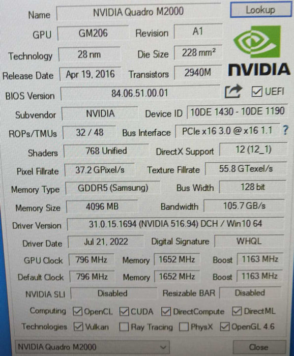 Nvidia Quadro M2000 4GB GDDR5 RAM PCI-e Video Graphics Card