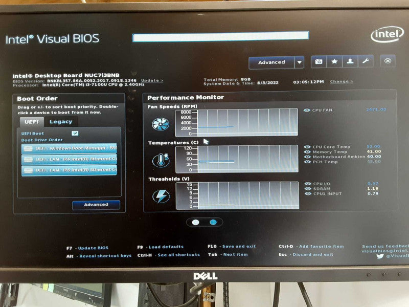 Intel NUC7i3BNB Mini PC, Core I3-7100U 2.4GHz, 8GB DDR4, No SSD/Power adapter _