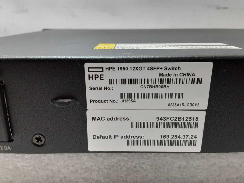 HP HPE JH295A 1950-12XGT-4SFP+ 12x 10GBASE-T Switch _