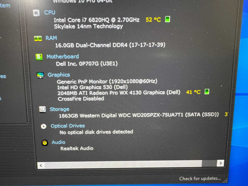 DELL Precision 7520 with i7-6820HQ 16GB RAM & 512GB SSD -