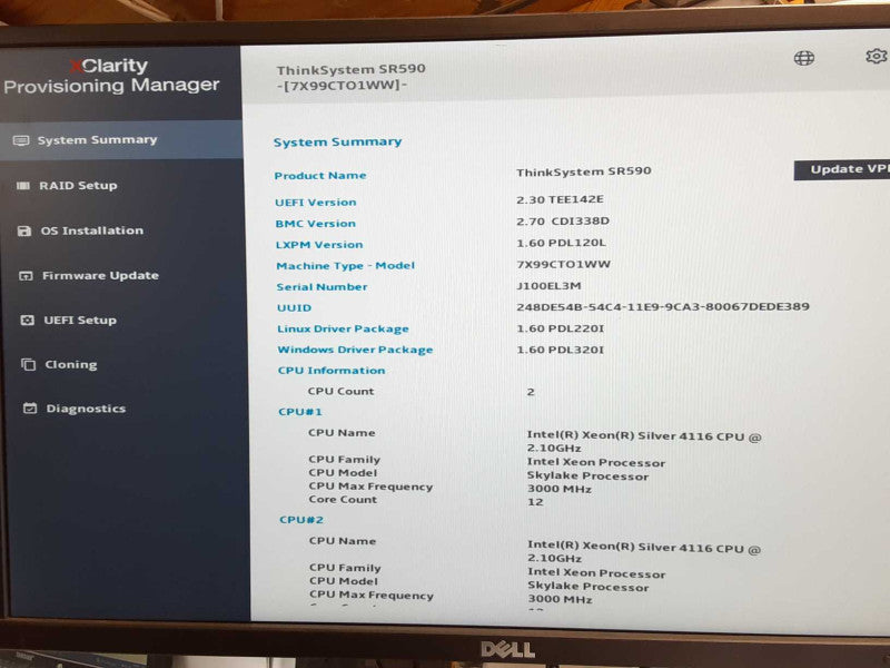 Lenovo ThinkSystem SR590, 2x Xeon Silver 4116 2.1GHz 12C, 32GB DDR4, Read _