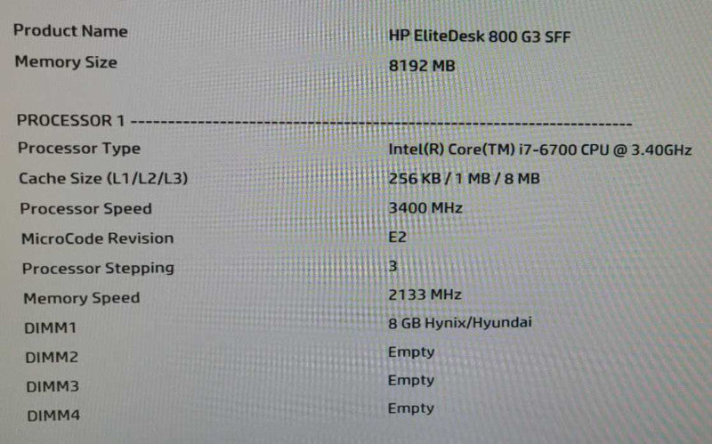 HP EliteDesk 800 G3 SFF i7-6700 3.4Ghz 8GB RAM $