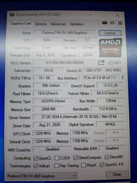Asus AMD Radeon RX 460 2GB Graphics Card Compatiable with Apple Mac pro METAL ~