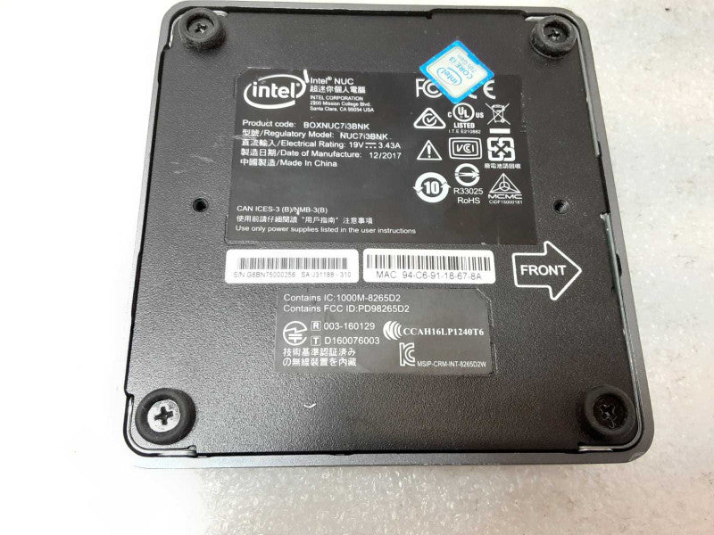 Intel NUC7i3BNB Mini PC, Core I3-7100U 2.4GHz, 8GB DDR4, No SSD/AC Adapter _