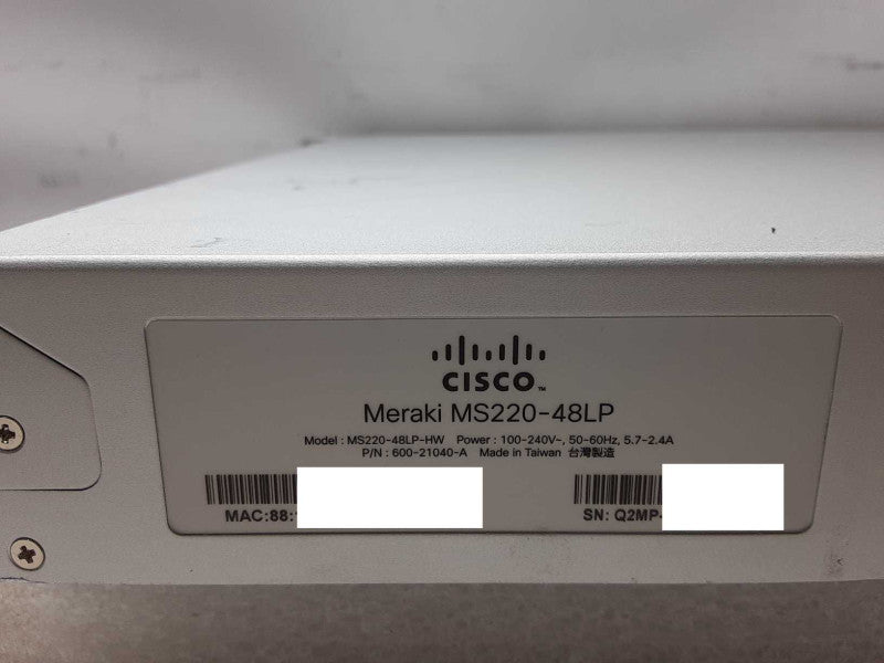 Cisco Meraki MS220-48LP-HW Gig PoE Switch, CLAIMED Status Unknown, AS-IS _