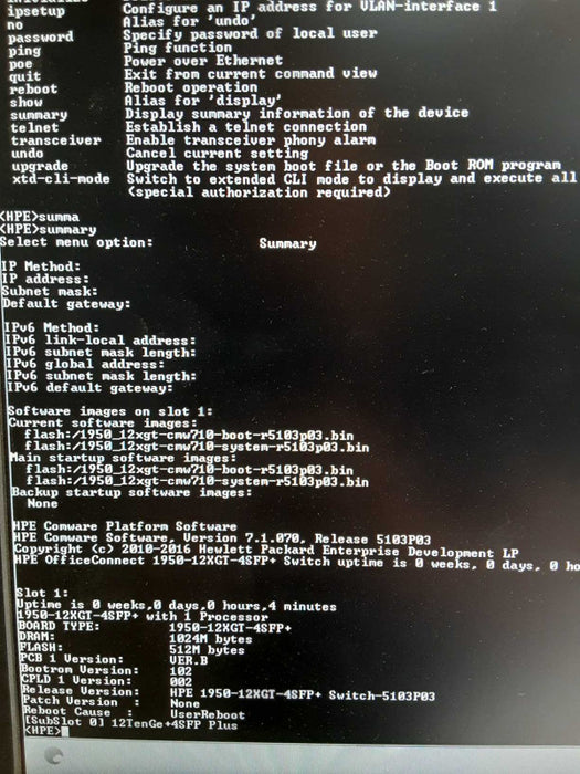 HPE JH295A 1950-12XGT 4SFP+ 12x 10GBASE-T Switch, Factory Reset _