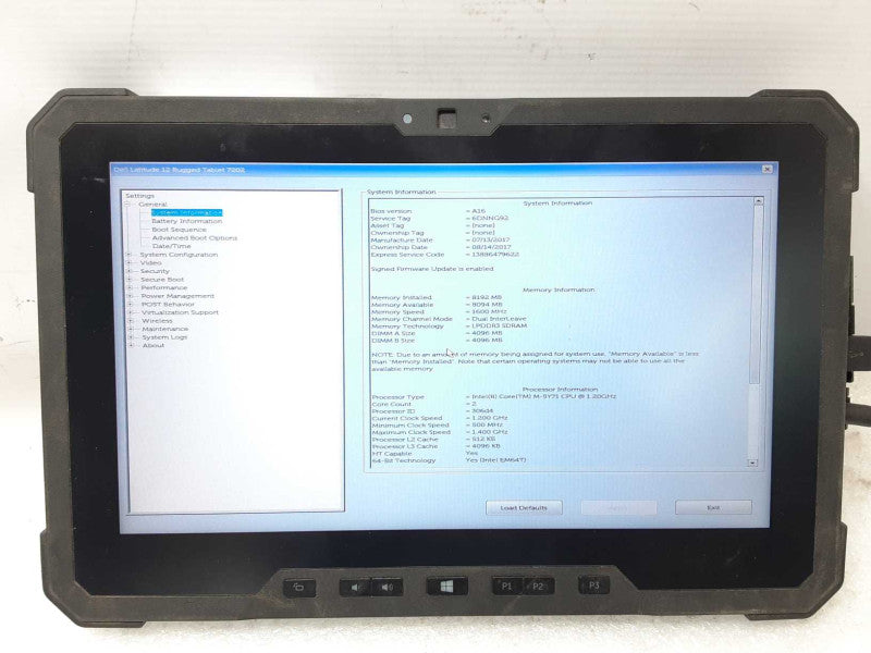 Dell Latitude 12 Rugged Tablet 7202, Core M-5Y71 1.2GHz, 8GB, 120GB SSD _