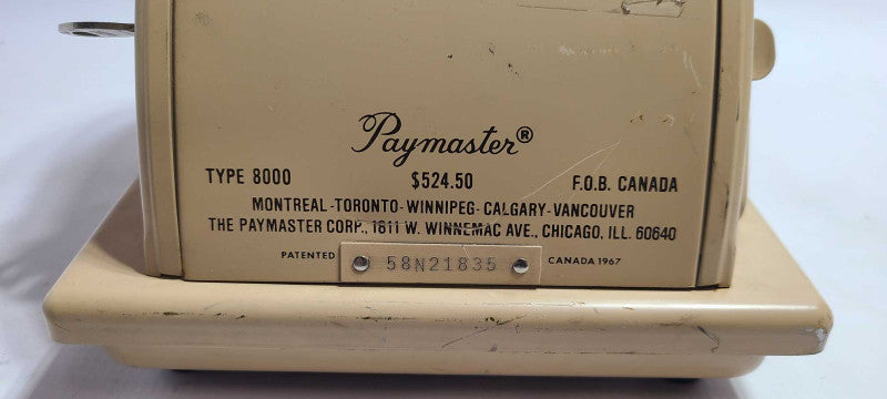 Vintage Paymaster Ribbon Writer Series 8000 Check Writer W/ Key  $