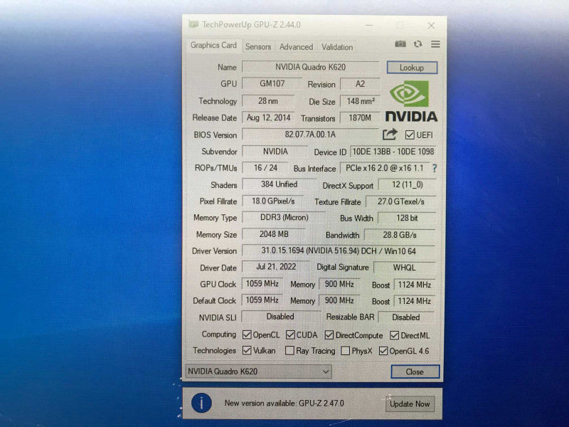 NVidia Quadro K620 2GB Low profile (